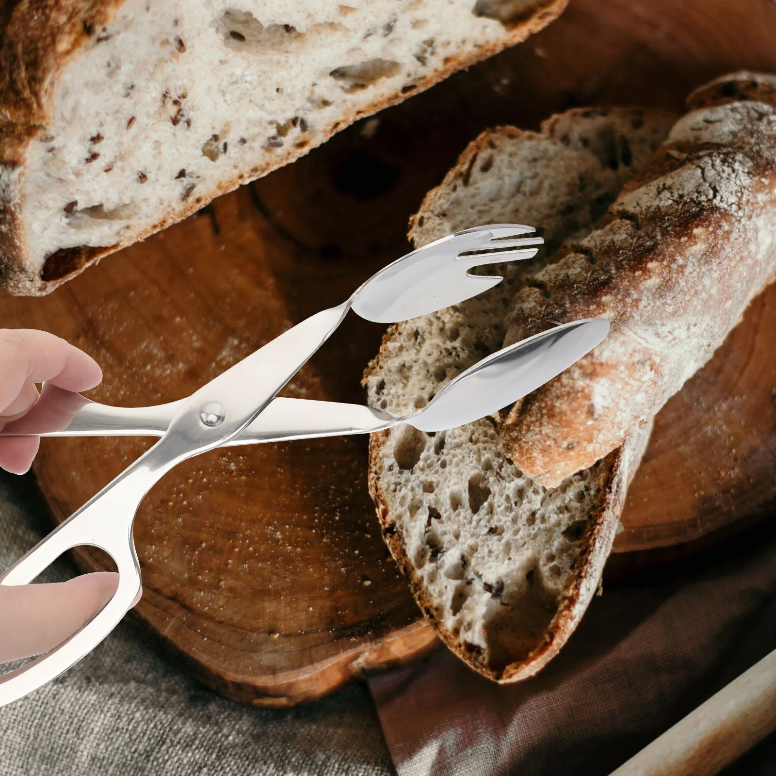 

Stainless Steel Salad Tong Silver Fork Spoon Scissor Handles Serving Salad Sliced Meats Cheese Seafood Kitchen