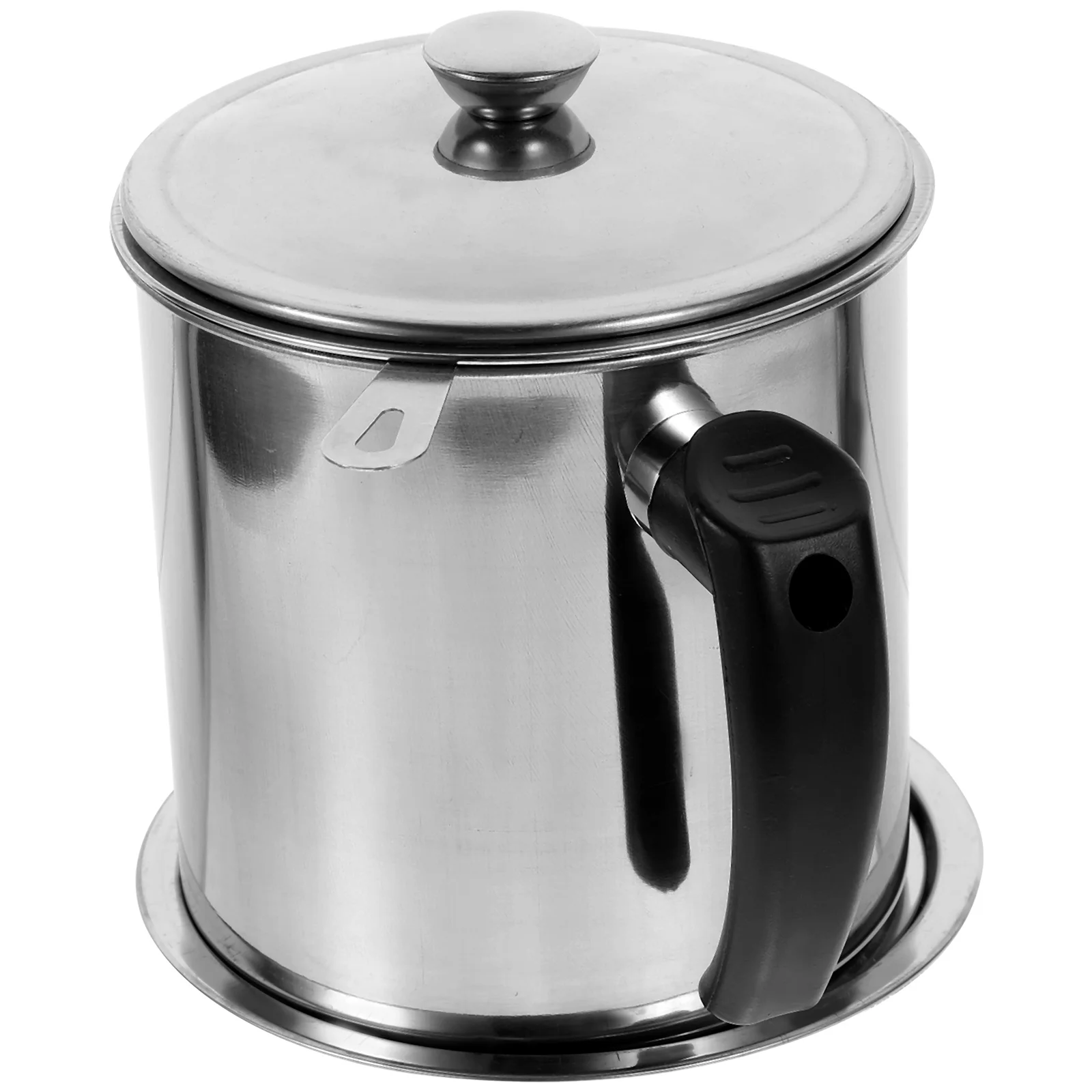 

Stainless Steel Oil Storage Can 1 8L Kitchen Filter Strainer Grease Container Black Handle Plastic Fine Mesh Design Oil Pot