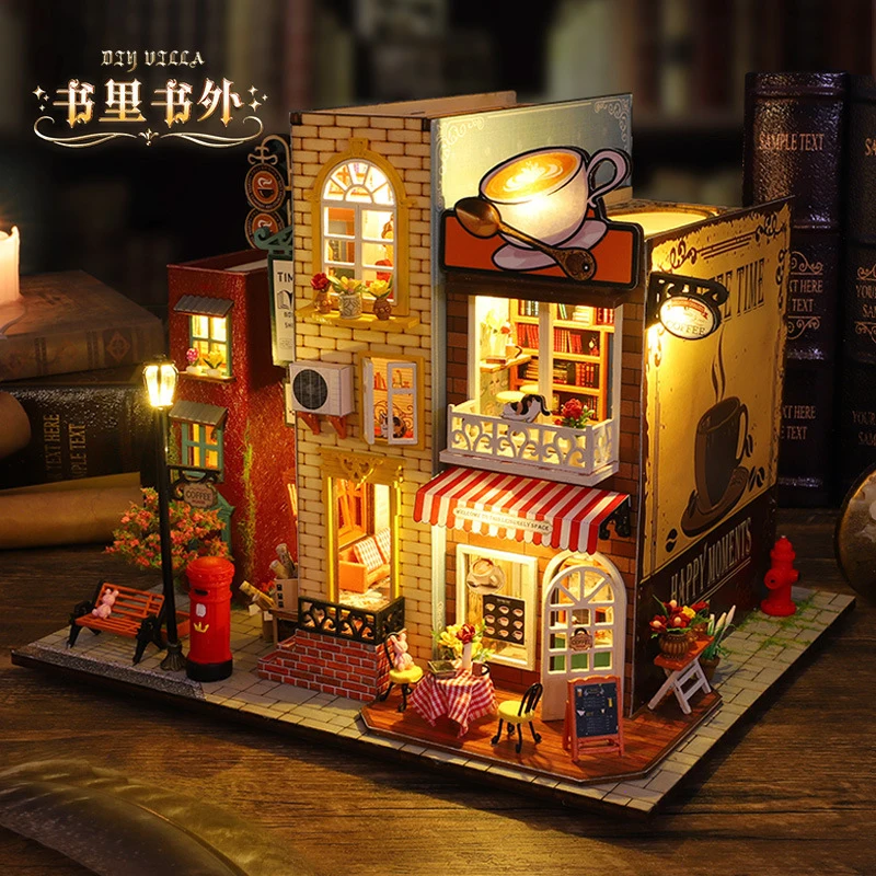 Handmade Wooden Book Nook DIY Miniature Diorama Kit with Detailed Scenery for Book Lover Home Decor Festival Birthday Gift