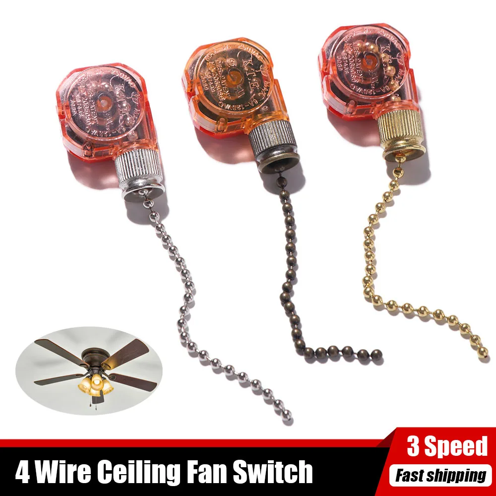 Speed Control 3 Speed Pull Chain Control Comfortable Smooth Surface 4 Wire Ceiling Fan Chain 8cm Chain Light Pull Chain