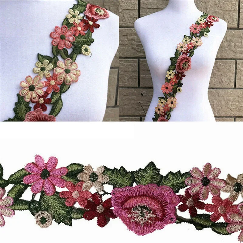 90CM Embroidered Flower Lace Trim Wedding Dress Ribbons Fabric Trim DIY Craft Water soluble Sewing Clothes Accessories