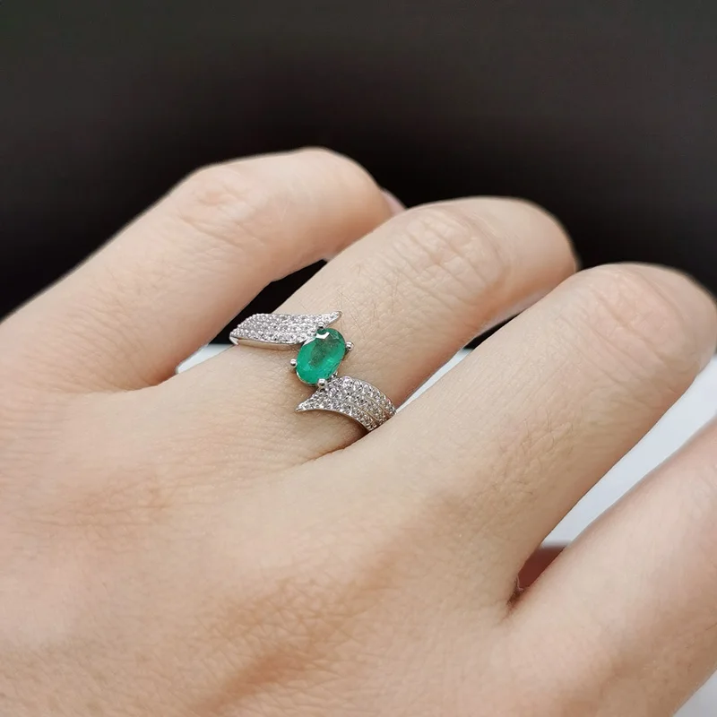 

CoLife Jewlery 925 Silver Swing Ring with Emerald 4*6mm Natural Emerald Ring for Office Woman Silver Emerald Jewlery