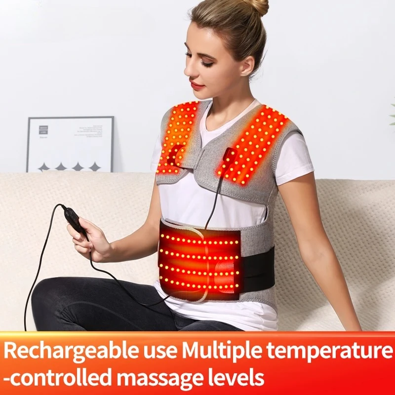 Red Light Heated Shaw/Vest - Vibrating Massager - Relieves Fatigue and Stiffness in Shoulder, Back ,Waist Joints - 3-Level Timer