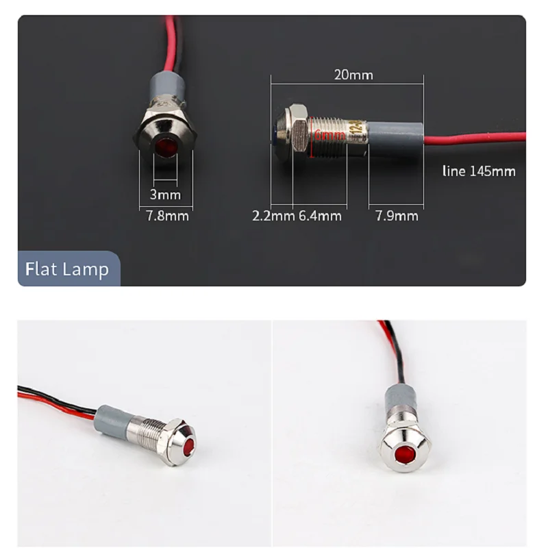 VaneAims 8mm Metal Signal Lamp Waterproof IP67 Light LED Indicator with Wire 3V 6V 12V 24V 220V Red Green Yellow White Blue