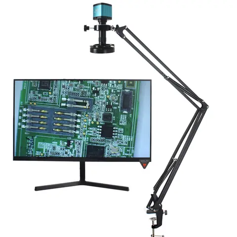 48MP 4K 1080P HDMI USB Industrial Digital Microscope Camera with C-Mount Lens 130X Zoom Cantilever Stand for Repair Soldering