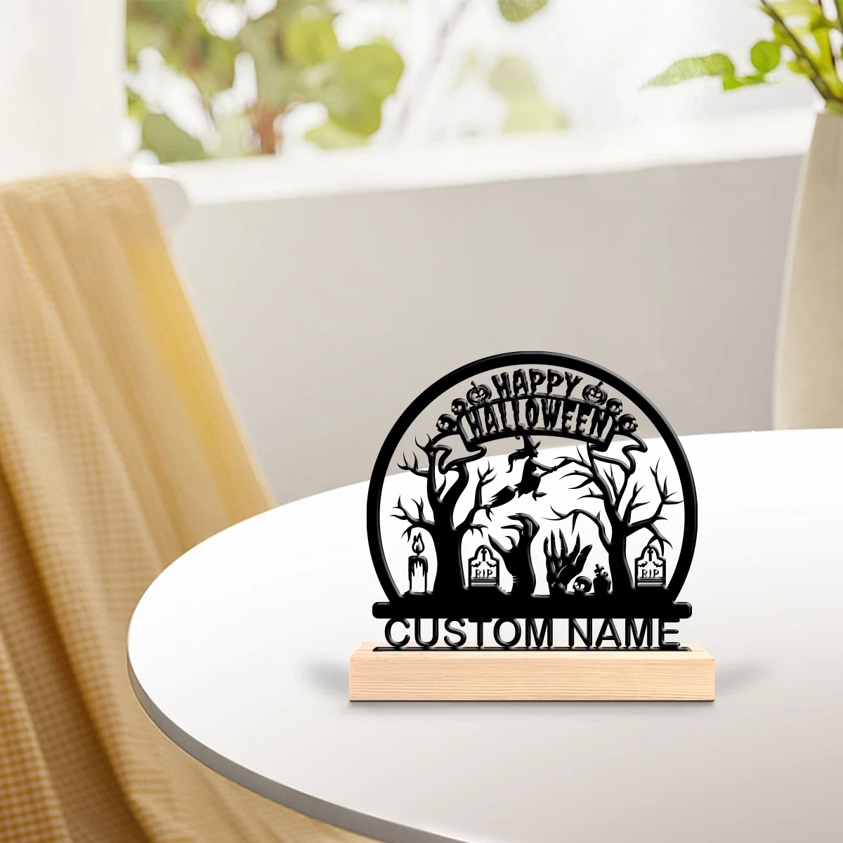 1pc Metal Art Desktop Decoration Customizable Name Equipped with Wooden Base Desktop Decorations,Office Decorations
