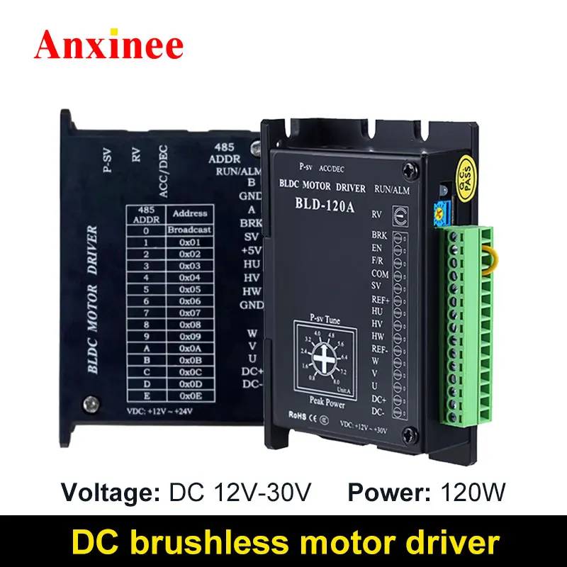 BLD-120 Brushless Motor Controller 3PH 12V 24V BLDC Driver Hall Drive Adjustable Speed PWM for 10W-120W Brushless Motor