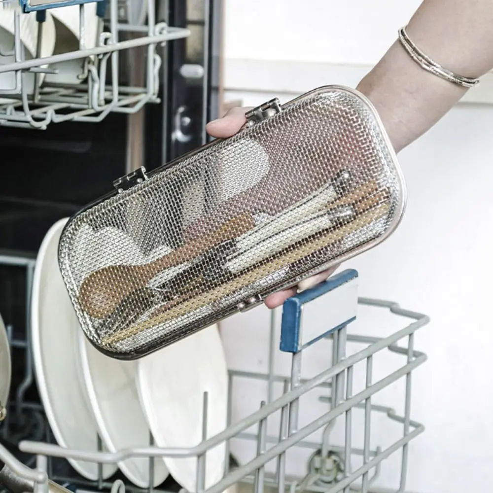 

Сетчатая корзина для столовых приборов из нержавеющей стали, вентилируемая корзина для чистки столовых приборов большой емкости, компактная дренажная коробка для столовых приборов