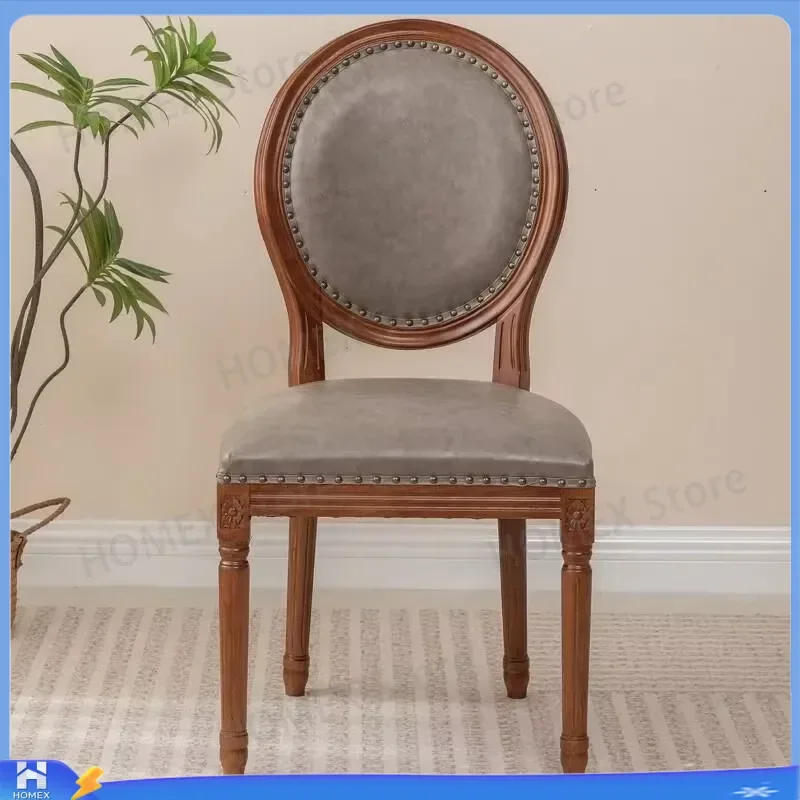 Retro Leather Dining Chairs Soft Upholstered Armchair European Style Home Decor Hotel Coffee Shop Restaurant Furniture Small
