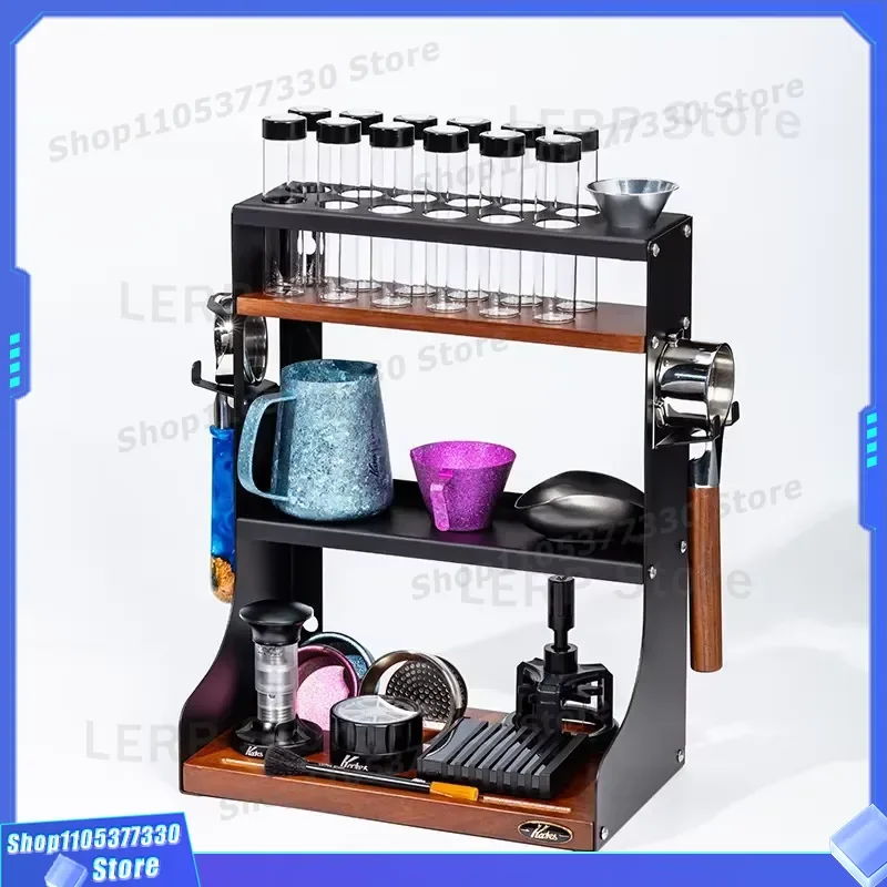 Three Tier Lacquered Iron Coffee Storage Rack Large Capacity Barista Tool Organizer Box 5kg Load Bearing Without Accessories
