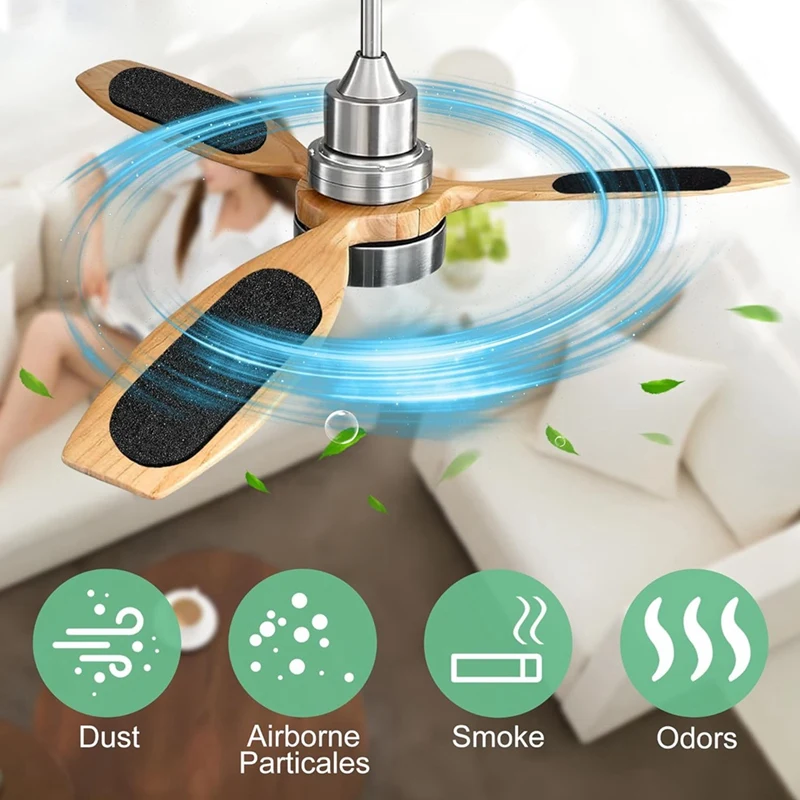 F4S-c10 Pcs Ceiling Fan Blade Filters-Activated Coconut Carbon, Easy-Stick Ceiling Fan Blade Filters, Air Purifying for