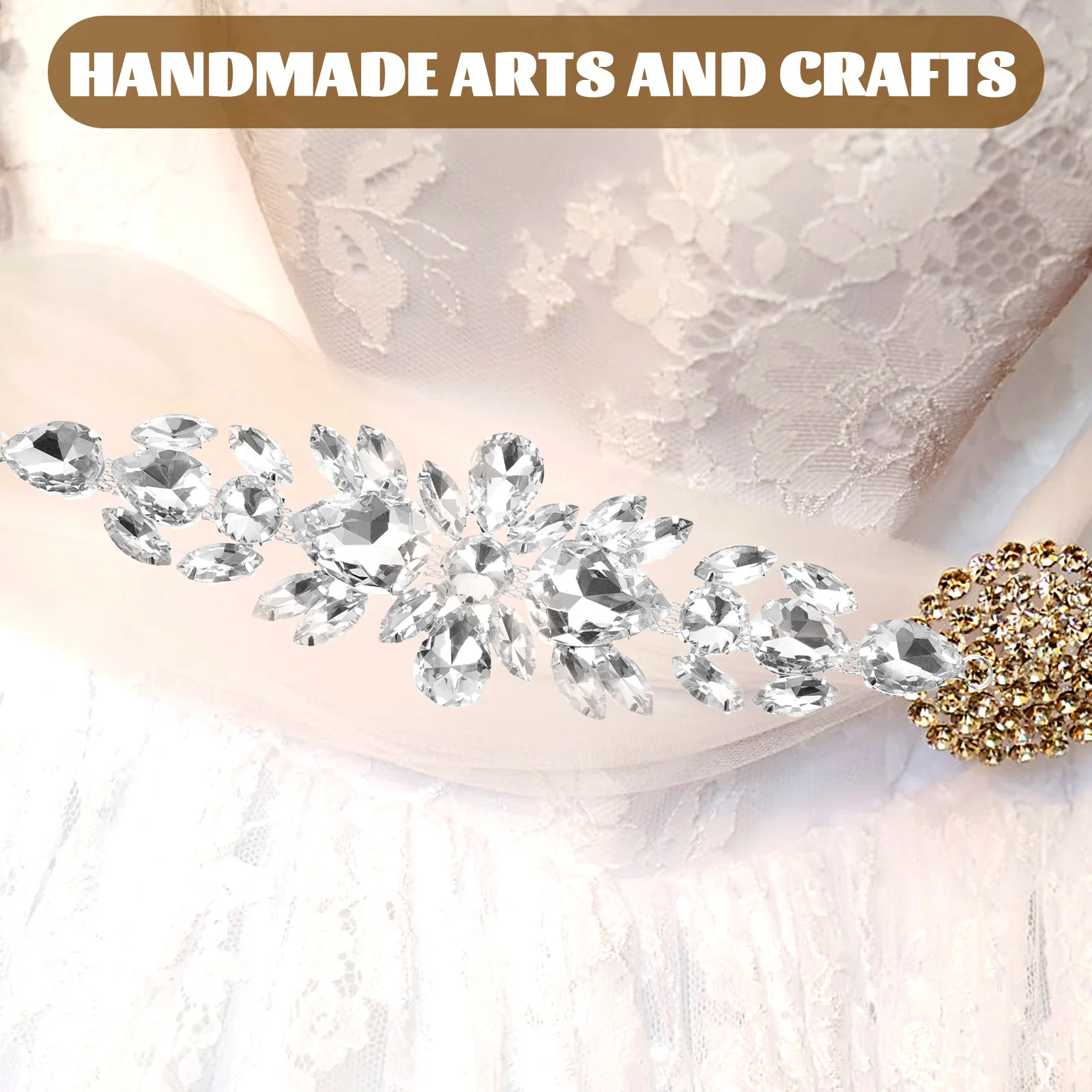 

Rhinestone Flower Chain Patches White Rhinestones Decorative Coat Ribbon DIY Apparel Clothes Home Jackets Accessories Beautiful