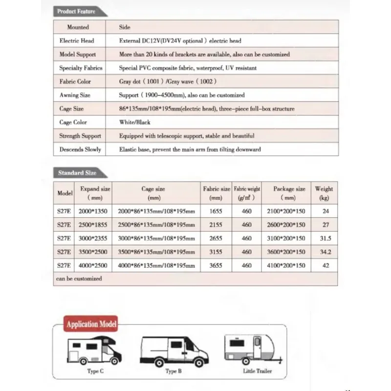 S27 Electric Type Side Mounted RV Awning