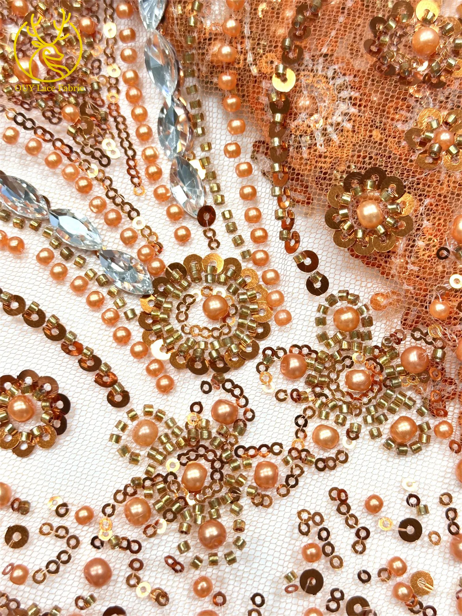 Luxuriöser königlicher lila afrikanischer handgefertigter Perlen-Spitzenstoff, französischer Pailletten-Stein-Tüll-Spitzenstoff für Hochzeitskleid-Design – Detail 23