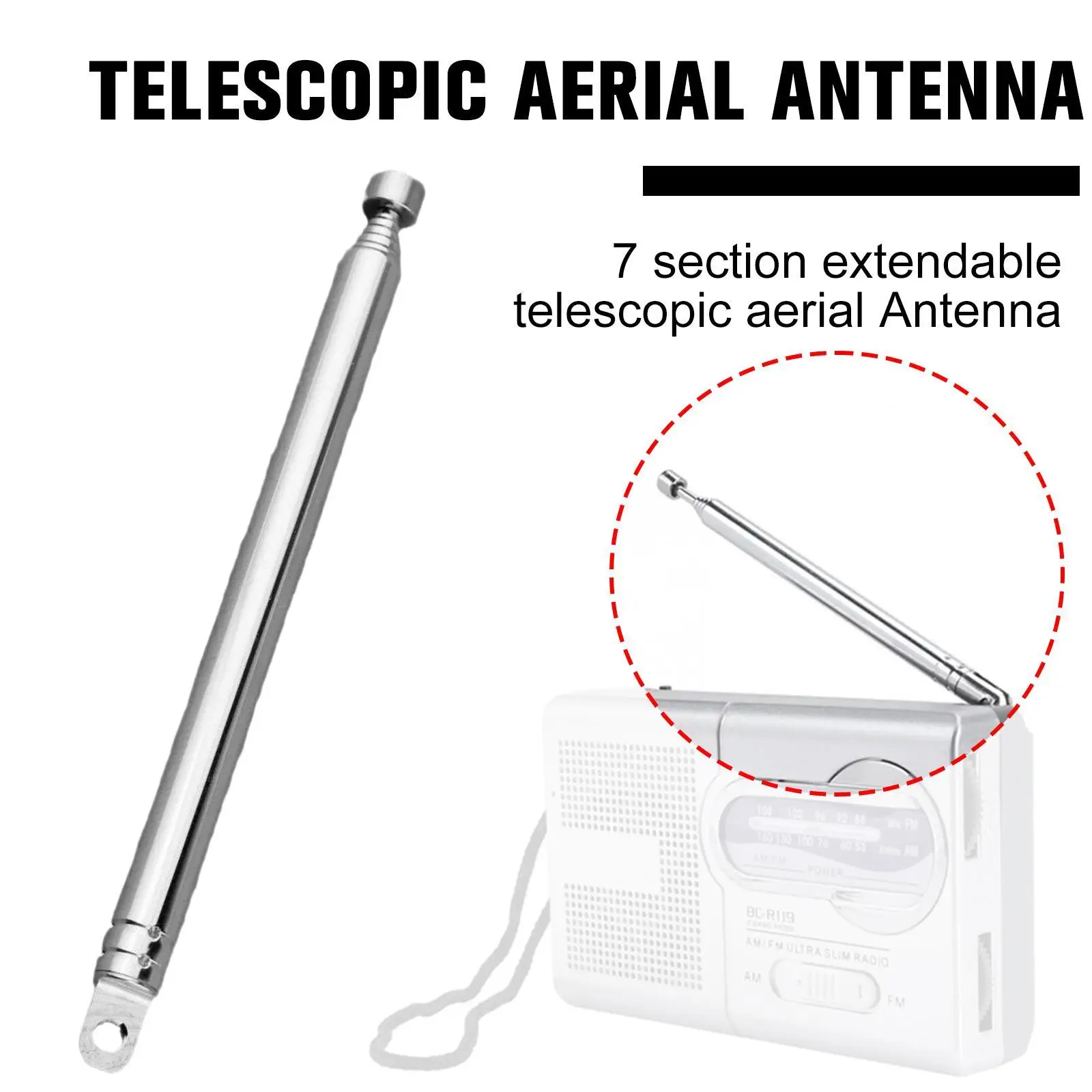 7 Sections Telescopic Antenna Portable Radio Antenna Replacement 14-74cm Home Stereo Receiver Stereo Reception Tuner
