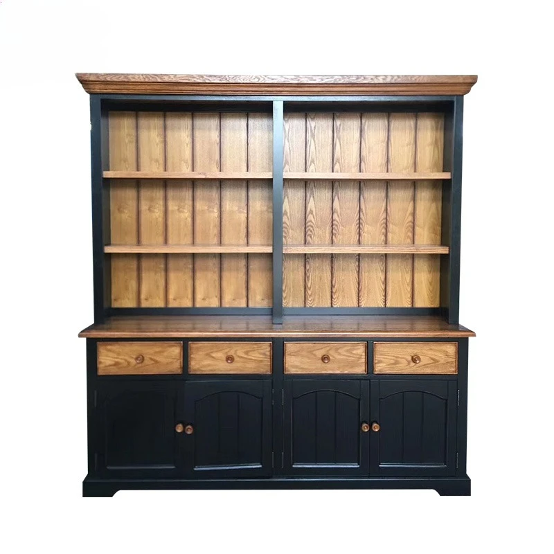 

American rural solid wood bookcase simple with cabinet multifunctional bookcase Mediterranean style bookshelf