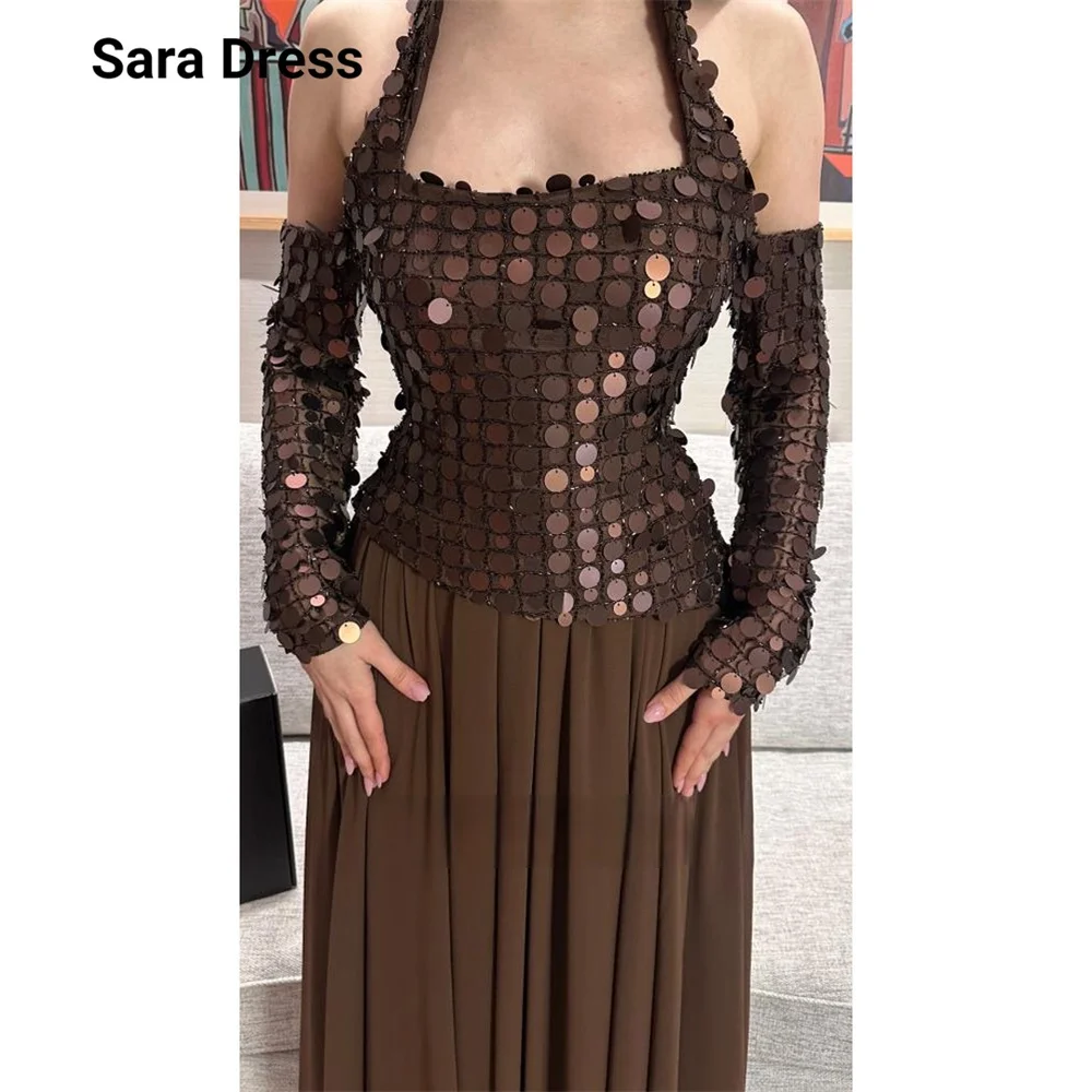 

Sara Custom Backless Brown Off-shoulder Sequins Luxury Party Dress 2026 Woman Evening Dresses D/party Long Prom Dress Elegant
