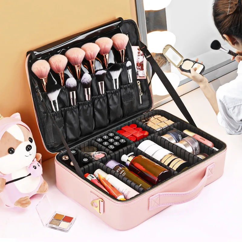 

﻿ Large Capacity Cosmetic Case Waterproof Manicure Makeup Toolbox Cosmetic Bags Oxford Travel Makeup Case for Makeup Artist