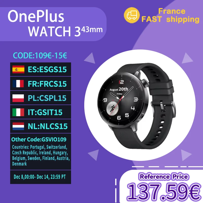 OnePlus montre 3 43mm Version mondiale montre intelligente 1.32 "AMOLED affichage prise en charge NFC GPS Bluetooth appel SpO2 détection de chute