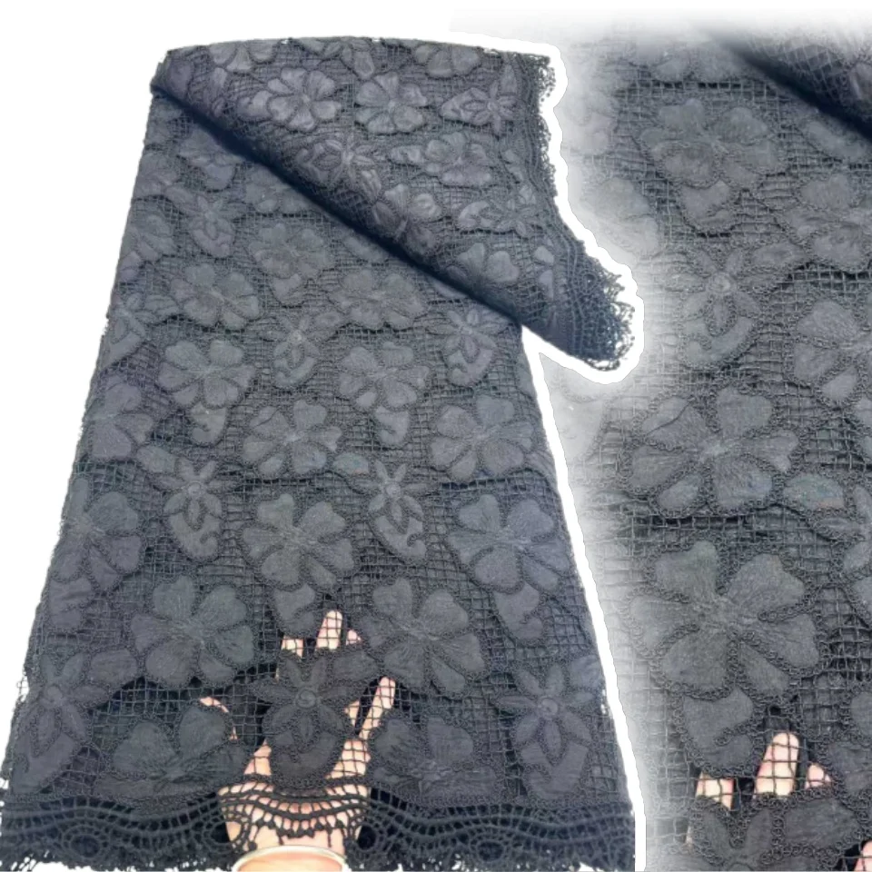 

African Lace Fabric 5 Yards High Quality 2025 Nigerian Cord Guipure Lace Fabrics White Tulle Fabric for Wedding Dress TP1260