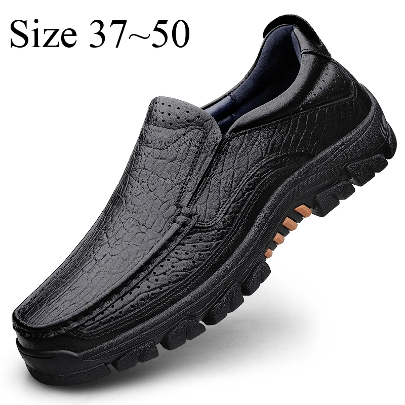 

Mens Leather Slip-On Oxford Shoes Black Genuine Leather Business Casual Style Breathable Large Sizes 48 49 50 Rugged Outsole