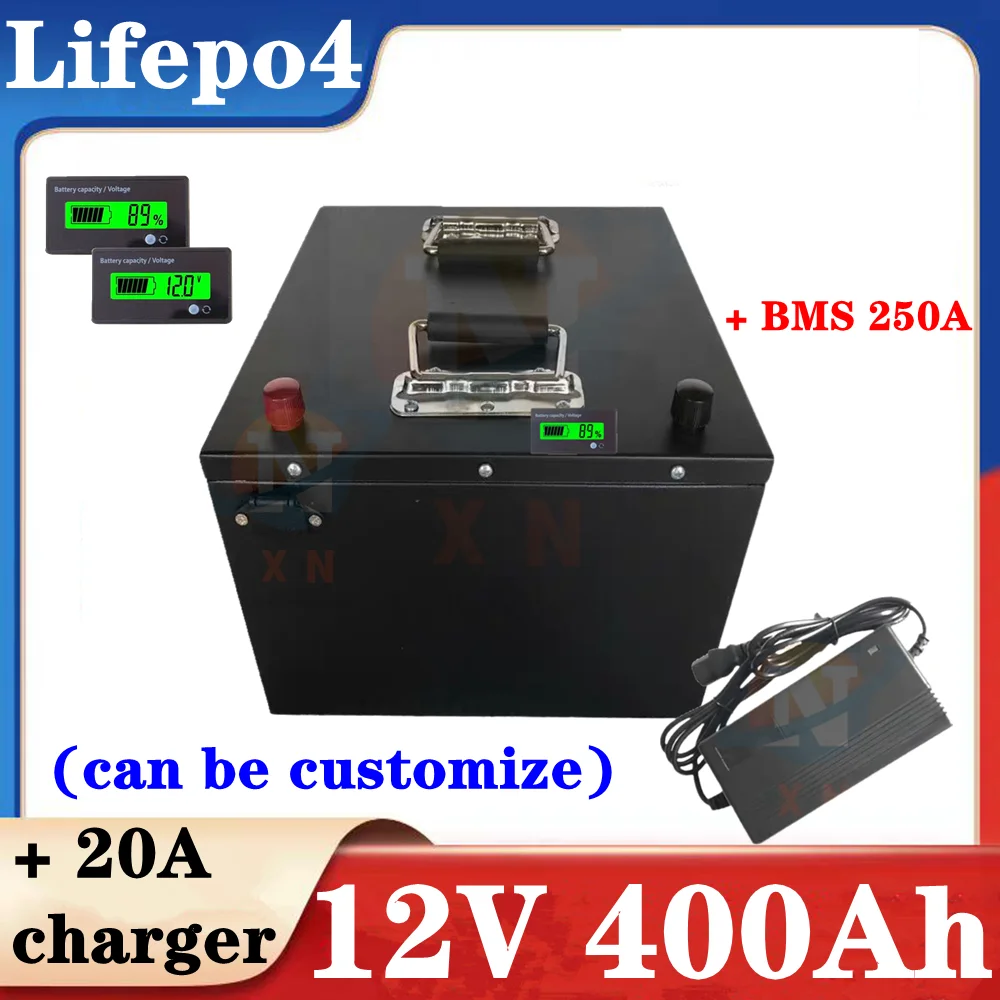 12.8v 12V 400AH Lifepo4 battery With LCD BMS 4S for golf cart EV Solar Storage backup power boat Tricycle light