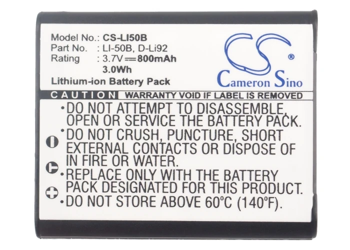 Camera 800mAh  Battery For Casio NP-10 NP-150  GE GB-50 GB-50A Kodak LB-052   OLYMPUS LI-50B PENTAX D-Li92 Ricoh DB-100