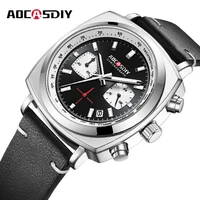 AOCASDIY nuevo reloj cuadrado de moda multifuncional tres ojos seis pines sincronización ocio reloj de cuero para hombres