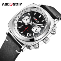 AOCASDIY New Fashion Square Watch Multi-Functional Three-Eye Six-Pin Timing Leisure Men's Leather Watch