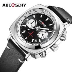 AOCASDIY New Fashion Square Watch Multi-Functional Three-Eye Six-Pin Timing Leisure Men's Leather Watch