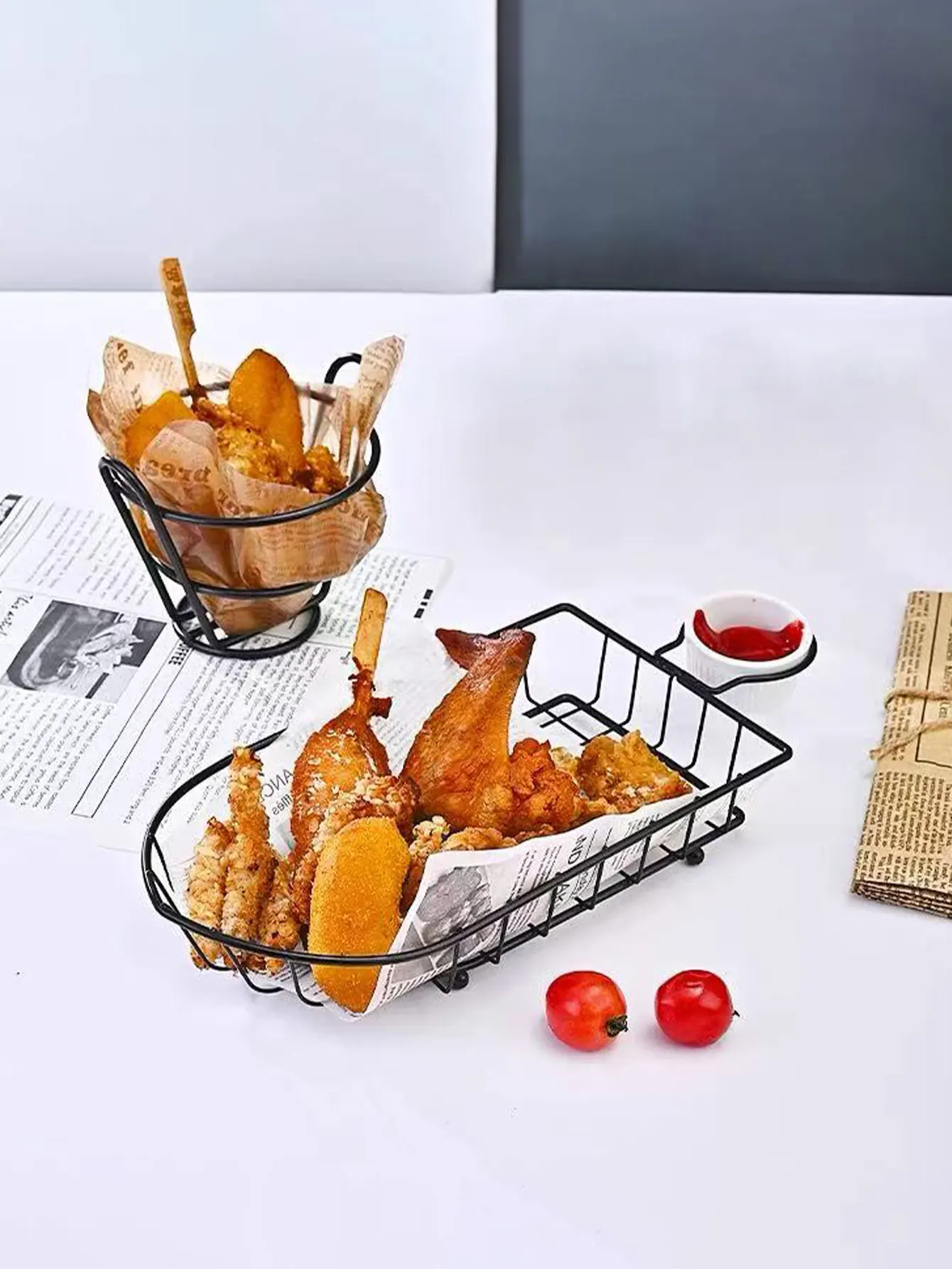 American-Style Boat-Shaped French Fry Basket, Stainless Steel Fried Chicken Serving Dish, Fried Food Chicken Wings Restaurant Fried Food Snack Tray, Milk Tea Shop Commercial Use, 1 Piece
