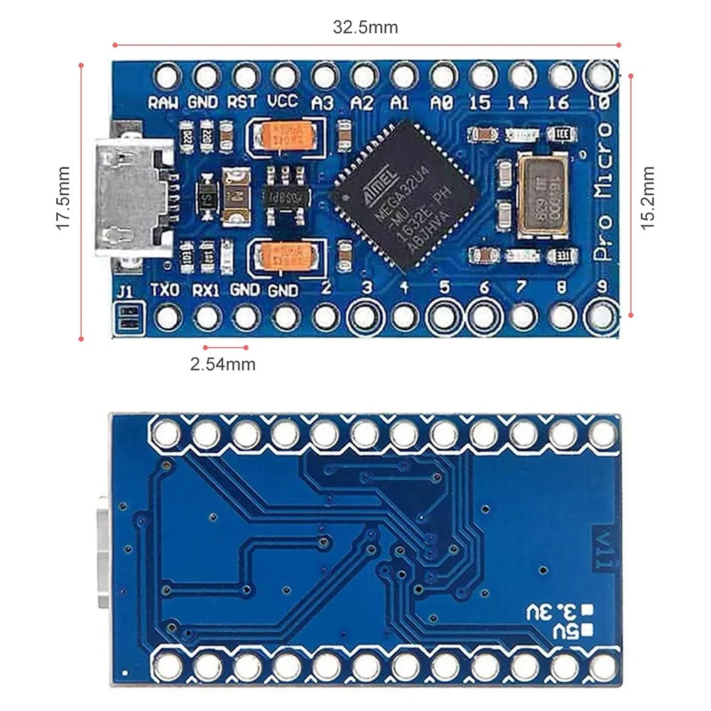 Pro Micro-Atmega32U4 5V 16MHz Bootloaded IDE Micro-USB Pro Micro-Development Board Microcontroller for Arduino Pro