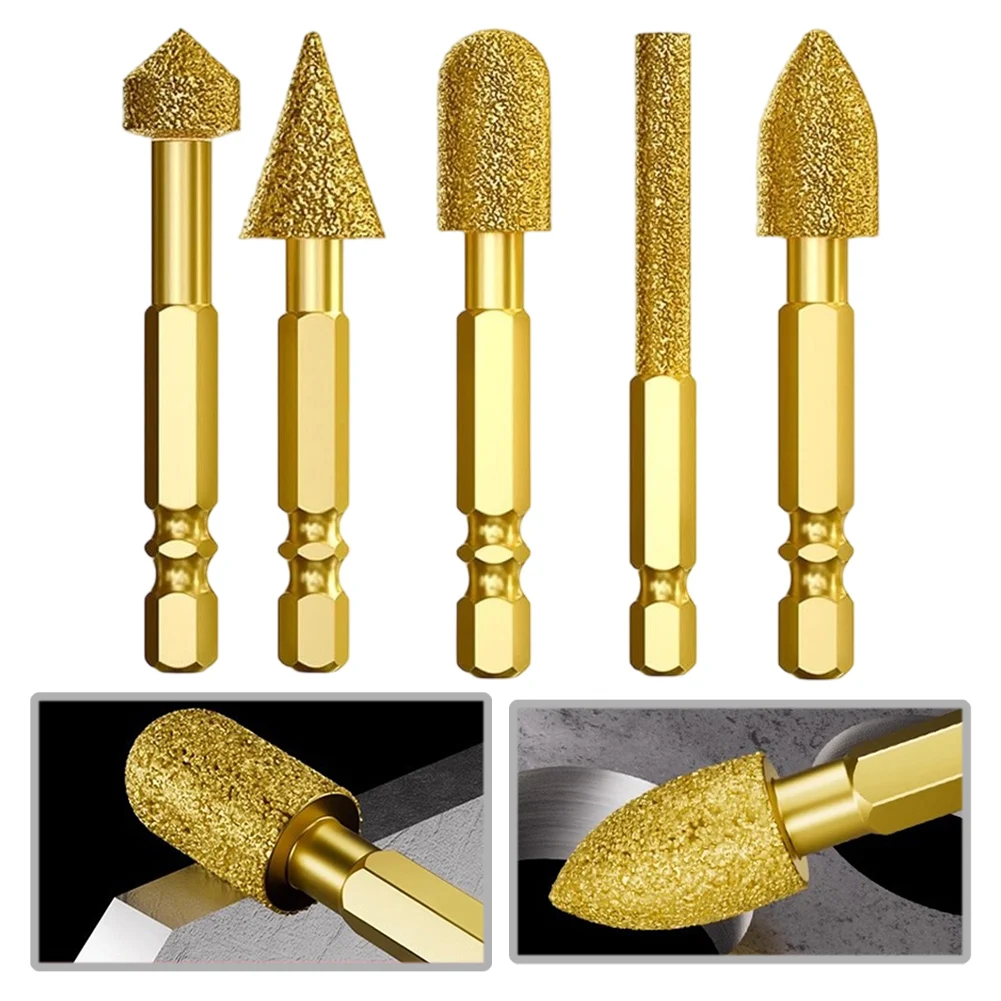 5 punte da trapano con testa di molatura, lucidatura, intaglio per la rimozione della ruggine, incisione della giada, adatte alla maggior parte degli utensili rotanti,