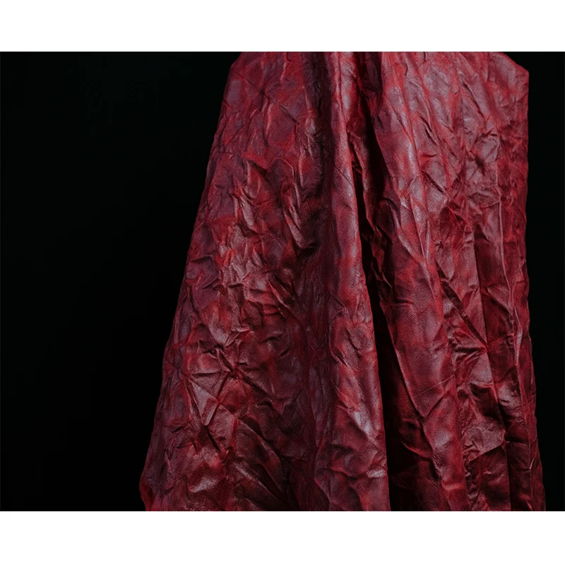 Deep Red Special Leather Pleated and Pleated Twisted and Kneaded with Gradient Texture Creative European and American Fabrics