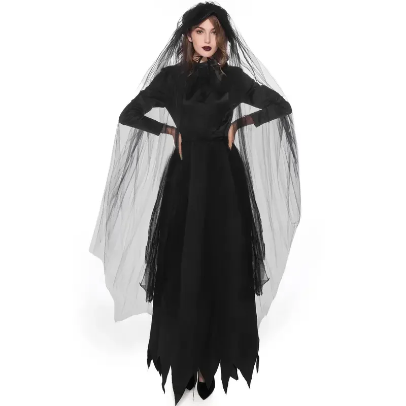 Robe de mariée fantôme d'Halloween pour femme, costume de sorcière adulte, robe de vampire, fréquence de fantôme de mort, cosplay de cadavre de zombie, robe de paupières de fête