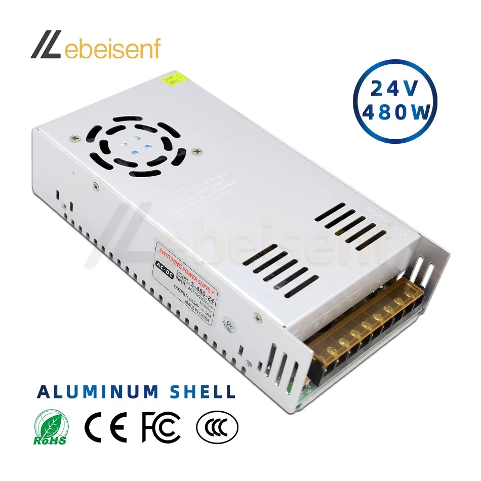 Neuer AC/DC-Transformator 110V 220V AC zu DC 24V 480W 20a Schalt netzteil Aluminium gehäuse Spannungs wandler LED-Treiber adapter
