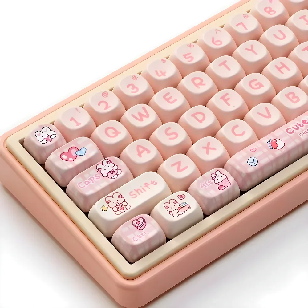 

Pink Bunny MOA Keycaps PBT 140 Keys Cute Personalized for 60/64/84/98/108 Gaming Mechanical Keyboard MX Switch