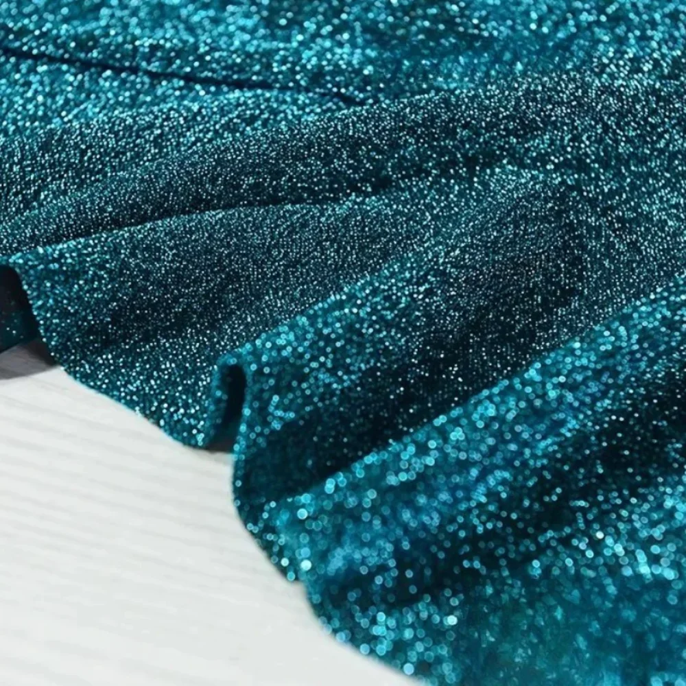 Shiny Fabric High Elasticity Smooth Wrinkle Resistant Peacock Blue Dress Apparel Sewing Fabric Cloth Meters Diy Material - view 6