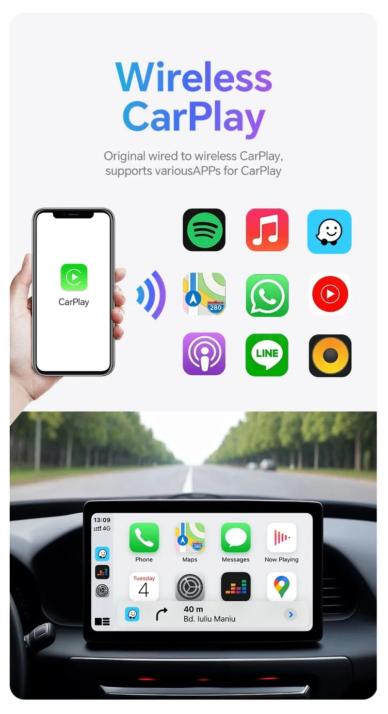 Mini E Wired To Wireless Apple CarPlay Box Mini Plug-in Android Adapter Bluetooth Auto Connection CarPlay and Auto 5GHz Wi-Fi5