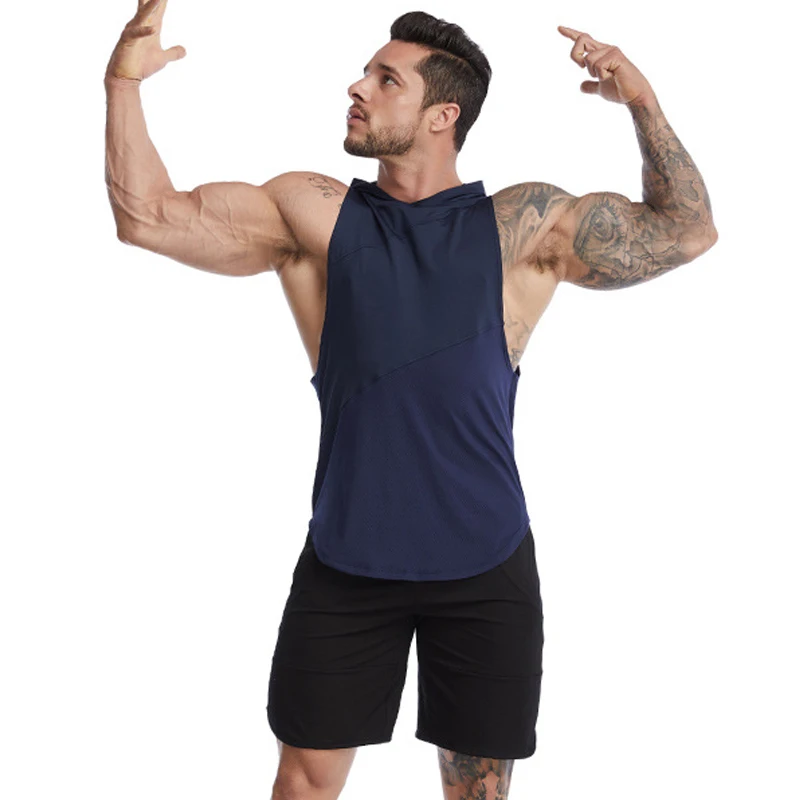 2022 verão halterofilismo encapuçado tanque topos masculino secagem rápida ginásio fitness colete sem mangas camisa treino correndo singlets personalizado