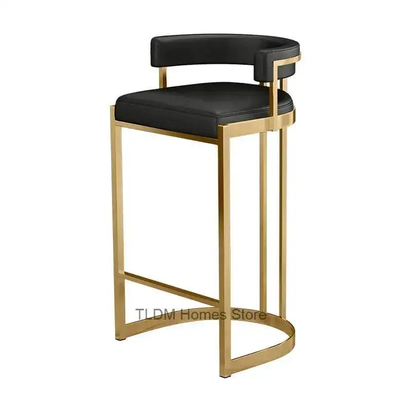 Silla de Bar con respaldo nórdico para cocina, muebles para el hogar, taburete moderno de lujo de hierro dorado, sillas de Bar de base alta de cuero