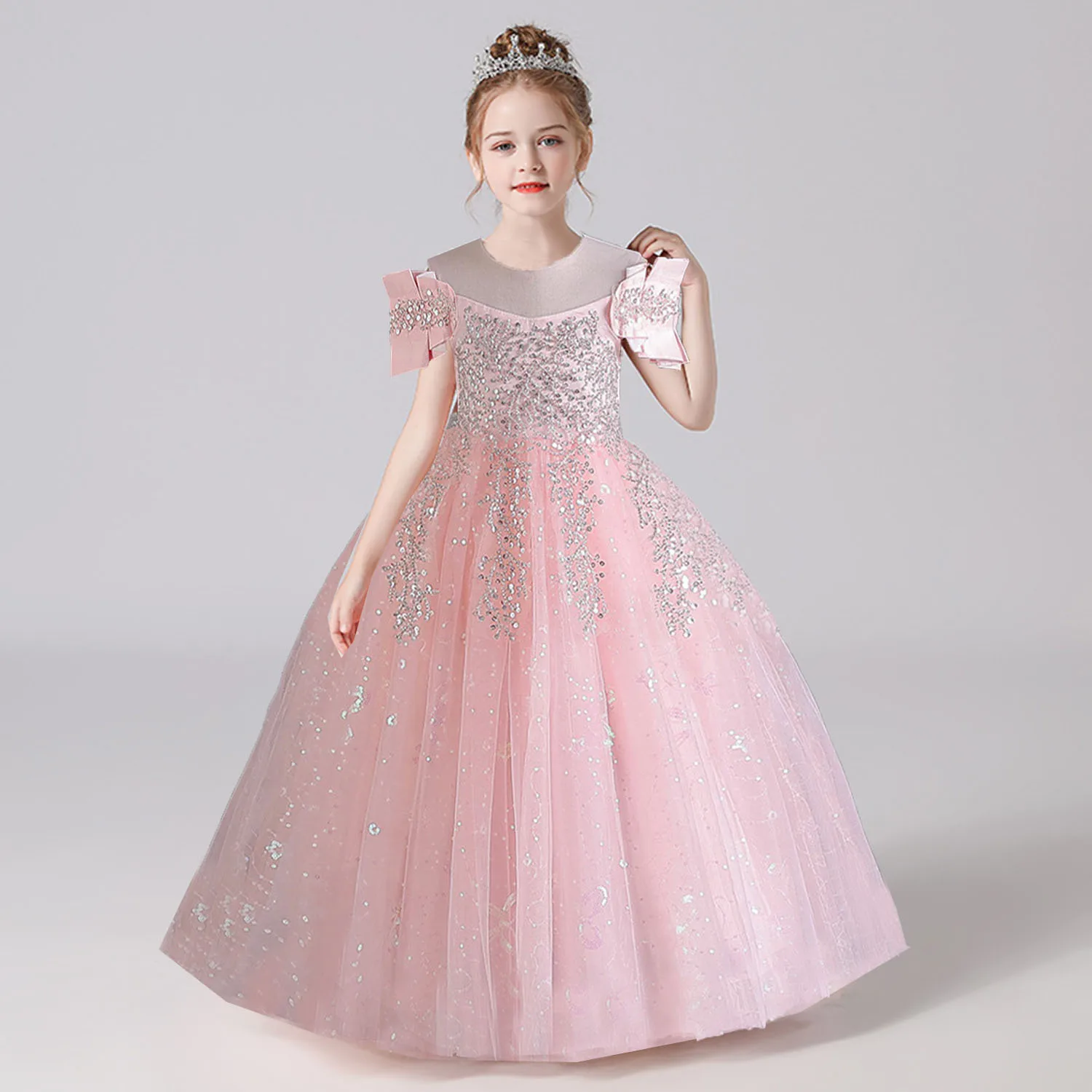 

LSYXH Toddler Little Big Girls Off Shoulder Wedding Flower Girl Birthday Party Graduation Ceremony Performance Party Long Dress