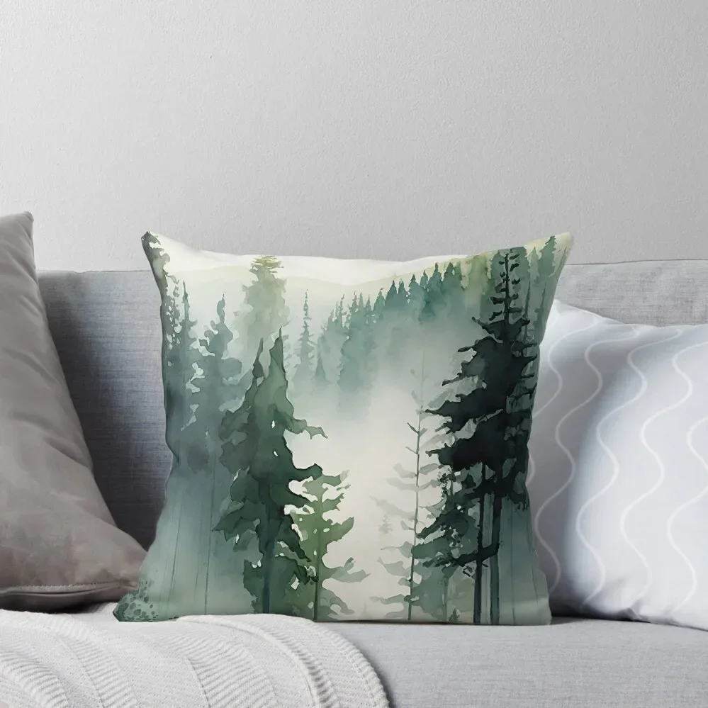 

Foggy Green Forest Abstract Watercolor Throw Pillow christmas decorations 2025 Decorative Sofa Cushion pillow