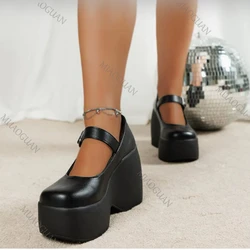 Wedges Shoes for Women 2025 Autumn New Chunky Heel Platform Mary Jane Shoes Simple and Stylish Women's Pumps Zapatos De Mujer
