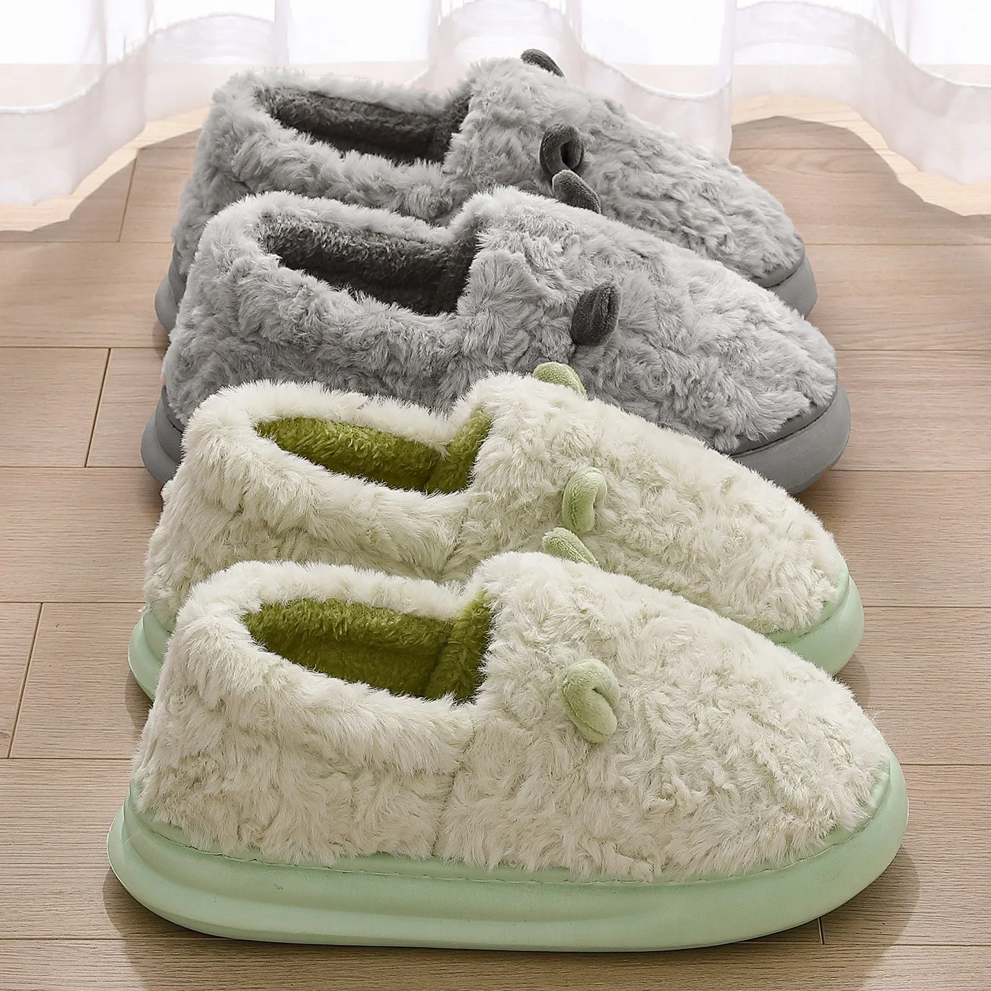 

Women's Winter Slippers Indoor Outdoor Soft Sole Anti-Slip Furry Flats Couples Home Platform Cotton Shoes Casual Warm Men Slides