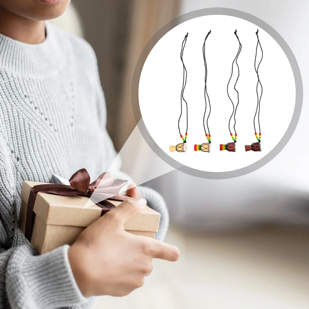 

5 шт., мини-ожерелье с подвеской в виде африканского барабана, креативное ожерелье в форме барабана, сумка, декоративные персонализированные подарки для музыкальных инструментов