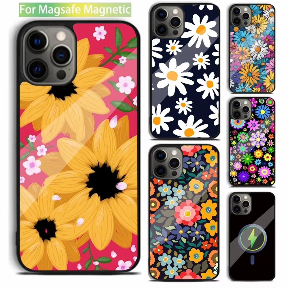 Hippie Psychedelic floral flowers Phone Case For iPhone 15,14,13,12,11,Plus,Pro,Max Mini Magsafe Magnetic Wireless Charging