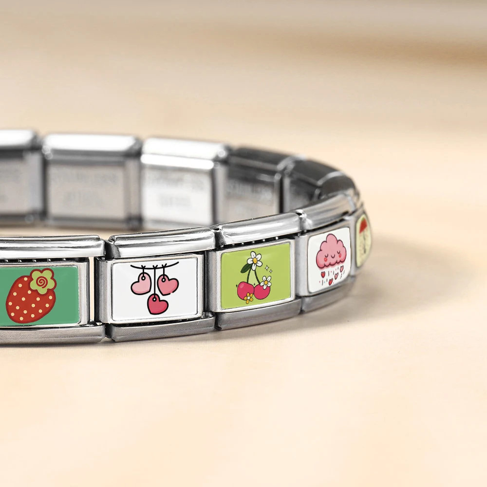 Modisches Original-Design Erdbeer-Kirsch-Wolken-Herz Italienische Gliederkette 9mm Edelstahl-Charm Schmuck DIY Armband-Herstellung – Detail 4