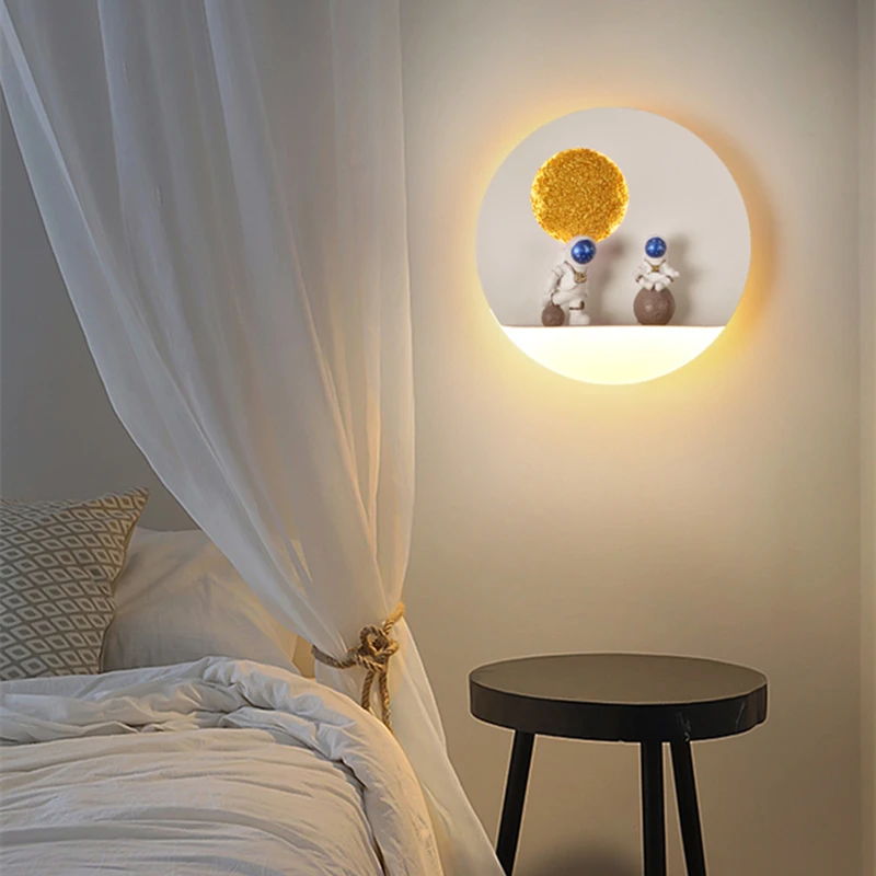 LED astronaut small wall lamp bedroom bedside lamp living room background wall aisle personality astronaut moon children's room