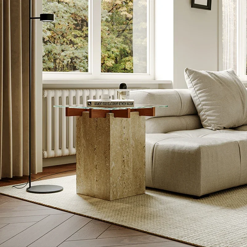 

Walnut Stone Coffee Table Nordic Travertine Unique Small Modern Side Table Living Room Corner Luxury Stolik Kawowy Furniture